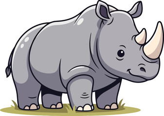 Obraz premium Gray Cartoon Rhino Standing on Grass.