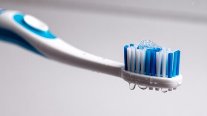 Electric toothbrush with blue bristles and water droplets