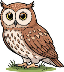 Obraz premium Brown Owl Standing on Green Grass.