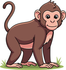 Fototapeta premium Cartoon Monkey Standing on Green Grass.