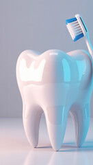 Shiny tooth with toothbrush on top for healthy dental care
