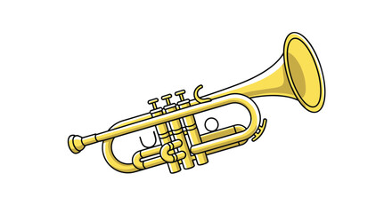 Obraz premium Brass musical instrument or trumpet shown in a detailed vector illustration style with shiny golden metallic finish.