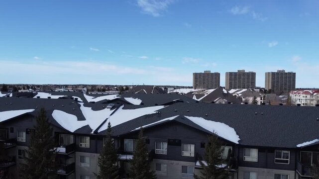 Snow-Covered Buildings Drone View Edmonton Alberta Canada Winter 2026