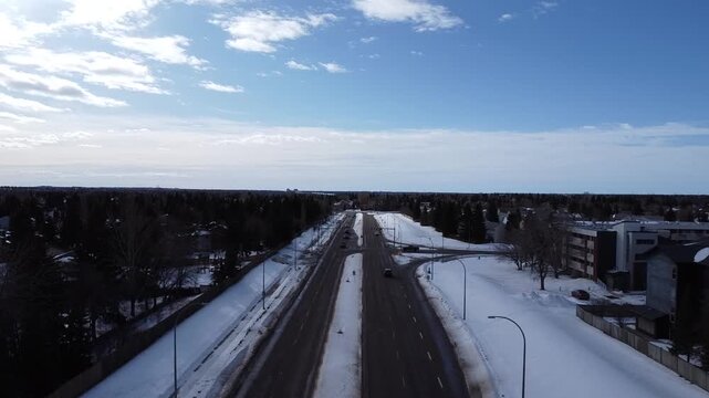 Cold Winter Drone View of Edmonton Snowy Streets 2026
