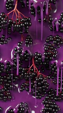 Purple Elderberry Juice Dripping Over Berries - Looping Background