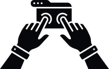 Obraz premium Hands pointing and interacting with digital folder interface silhouette icon