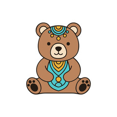 Naklejka premium Decorated Cartoon Teddy Bear Sitting Position.