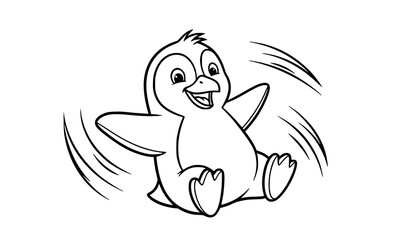 Playful Cartoon Penguin Coloring Page Black and White Outline Vector Design © Md Humaun