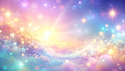 左下から光が射すパステルピンクとブルーのスパークル星空背景