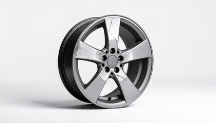 Fototapeta premium Car insurance accident estimate alloy wheel on white background showing metal rim detail for mechanic repair shop