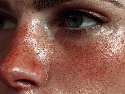Close-up of natural skin texture with visible pores and fine detail, realistic complexion, soft lighting, ultra-detailed and cinematic beauty focus video.