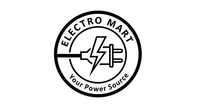 Electro Mart Logo with Plug and Lightning.