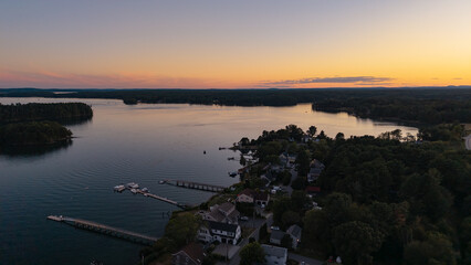 Sunset aerial View of the Great Bay at the Scammell Bridge in New Hampshire © AveryAerialViews