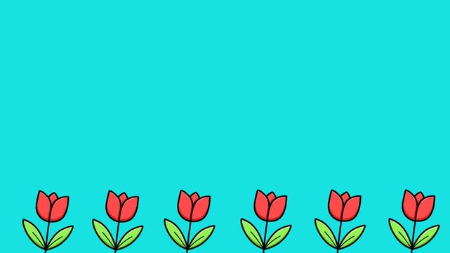Animation of a row of tulips swaying against a blue background