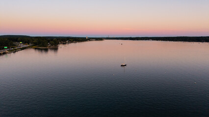Sunset aerial View of the Great Bay at the Scammell Bridge in New Hampshire