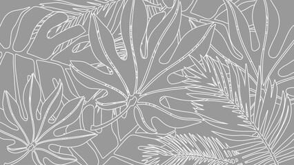 Stylish tropical leaf illustration pattern on a minimalist grey background © hildawati