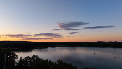 Fototapeta premium Sunset aerial View of the Great Bay at the Scammell Bridge in New Hampshire