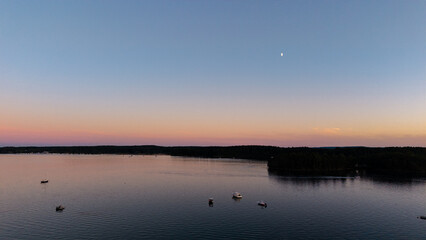 Obraz premium Sunset aerial View of the Great Bay at the Scammell Bridge in New Hampshire