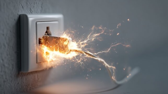 Electrical outlet with sparks electricity concept