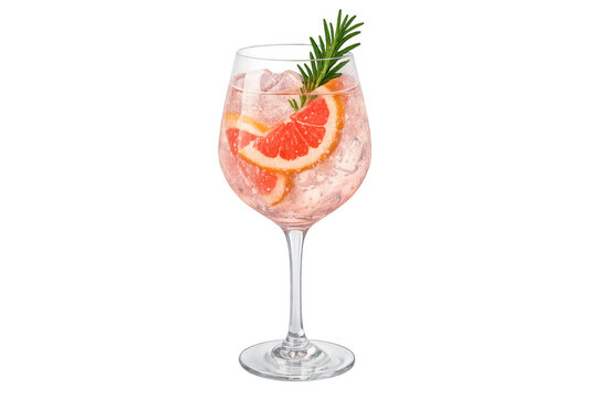 Pink grapefruit cocktail with ice and rosemary