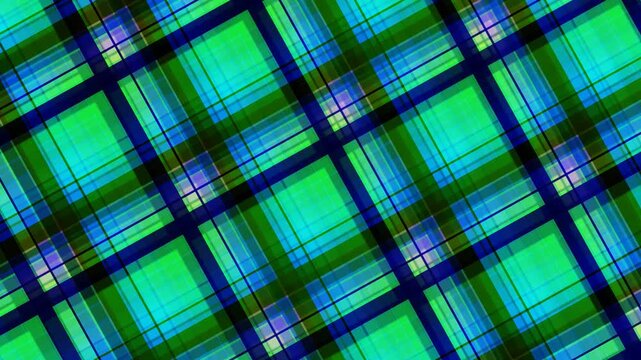 Dynamic Blue and Green Plaid Grid Abstract Motion Graphics Looping Video Background Footage. Modern Geometric Transparent Intersecting Lines Animation Clip.