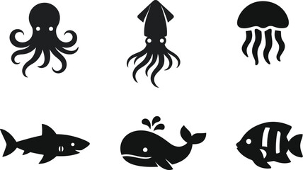 Fototapeta premium Black silhouettes of marine life