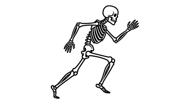 Human Skeleton Running Illustration Black White.