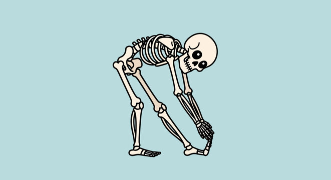 Skeleton Bending Over with Skull Downward.