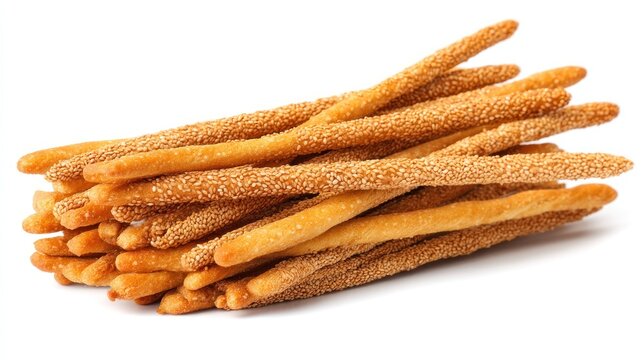 Pile of sesame breadsticks isolated
