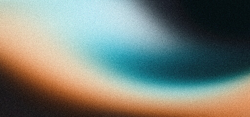 Naklejka premium Dark grainy background, orange blue black color gradient, glowing abstract shape, noise texture header, banner, poster backdrop, cover or wallpaper design