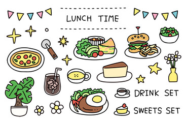 カフェランチをイメージしたイラストセット