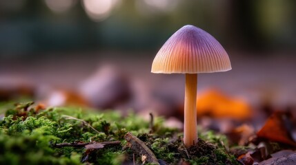 Fototapeta premium Close up of a vibrant mushroom in a forest setting