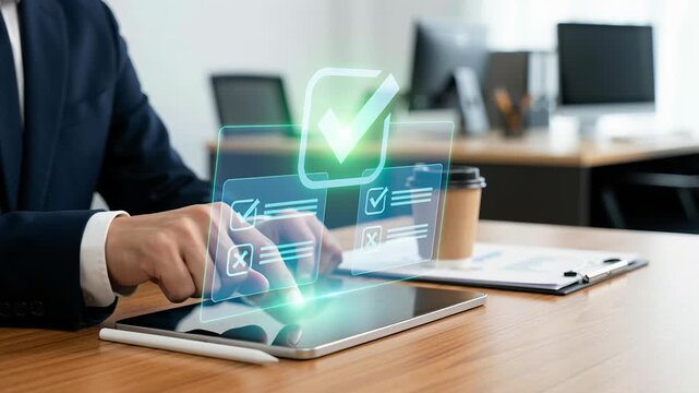 AI technology automates document approval and reject detection system automation with digital tablet for smart workflow control improving accuracy and business process decision making