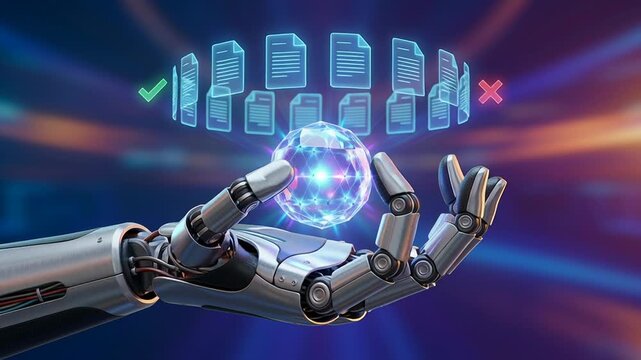 AI technology automates document approval reject detection system with robot hand for automation improving workflow automation and precise decision making