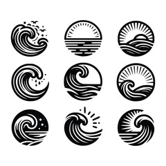 Artistic Sea and Sunset Illustration Collection