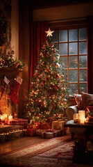 Fototapeta premium Warm Christmas Eve interior decoration