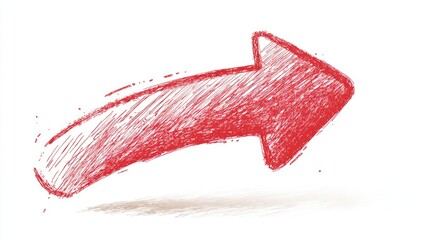 Hand-drawn red arrow pointing right, with a scribbled texture, on a white background