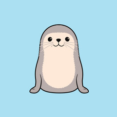 Obraz premium A cartoon seal is showing a happy face while sitting on a light blue background. Its features are simple and friendly.