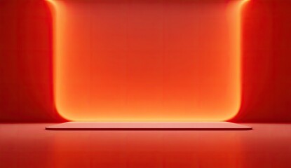 A red interior scene with a glowing arched feature, creating a stage-like ambiance