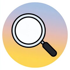 A white-rimmed magnifying glass with a black handle sits against a gradient background