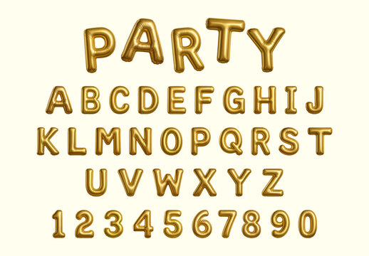 Gold Balloon Alphabet And Numbers Font Set