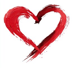 Bold red heart painted with expressive brushstrokes, set against a pristine white background