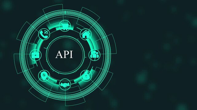 A P I interface concept with for business communication technology and data exchange on a dark background