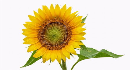 Fototapeta premium A bright yellow sunflower with crisp petal and seed details, set against a crisp white background. Perfect for botanical designs, summer decor, and nature-themed graphic elements.