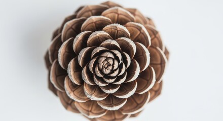Close up of pine cone featuring intricate frost patterns on every scale tip
