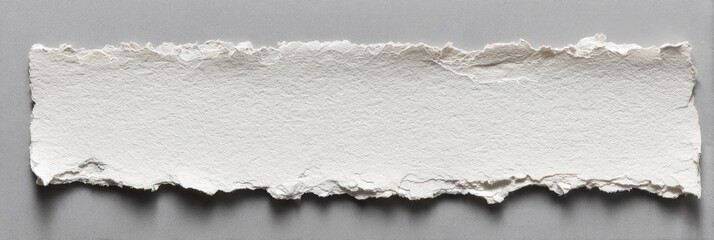 A rectangular piece of white torn paper against a gray backdrop, edges are uneven and textured