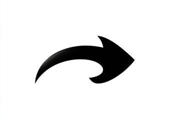 Black curved arrow pointing right on white background. Simple and graphic design element
