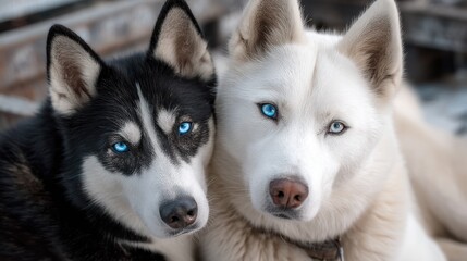 Obraz premium Two siberian huskies with blue eyes