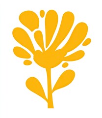 Stylized yellow flower with petals and stem against a white background