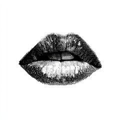 Detailed grayscale halftone image of parted lips, showcasing teeth and texture